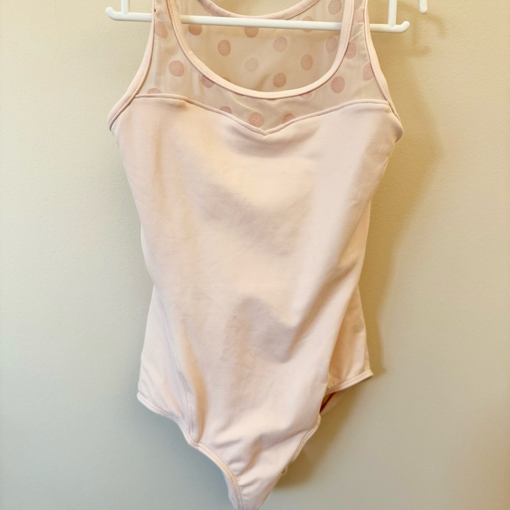 Mirella Pink Polka Dot Mesh Leotard